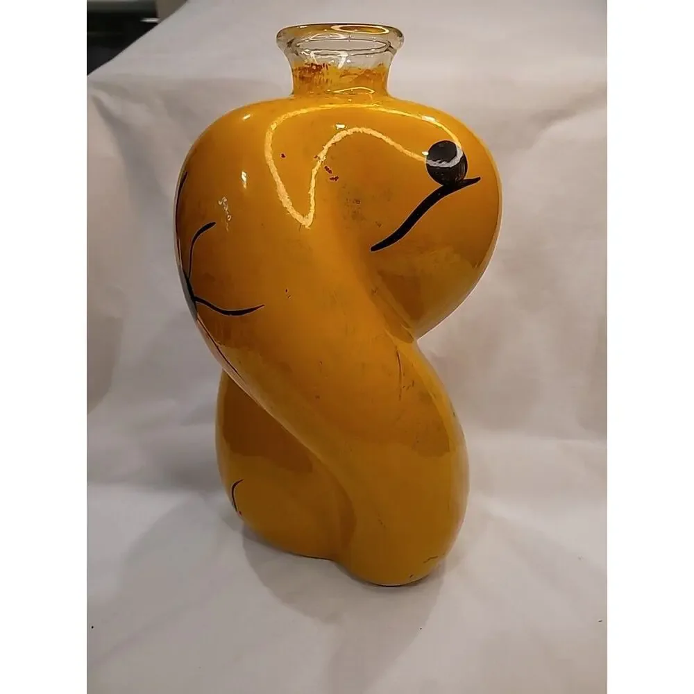 Joan Miro Style Art Deco Vintage Large Hand Painted Abstract Bulbous Glass Vase